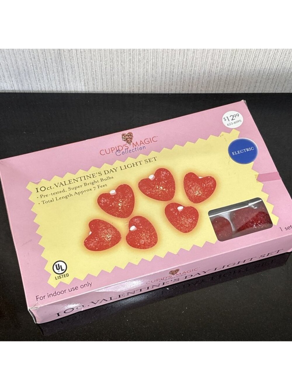 Vtg Melted Plastic Heart String Lights Set Red Popcorn 10ct Valentines Day Y2K